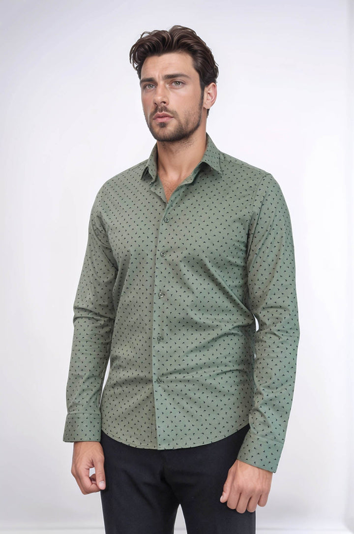 WSS Men’s Khaki Shirt with Minimal Black Pattern –  - Hennef