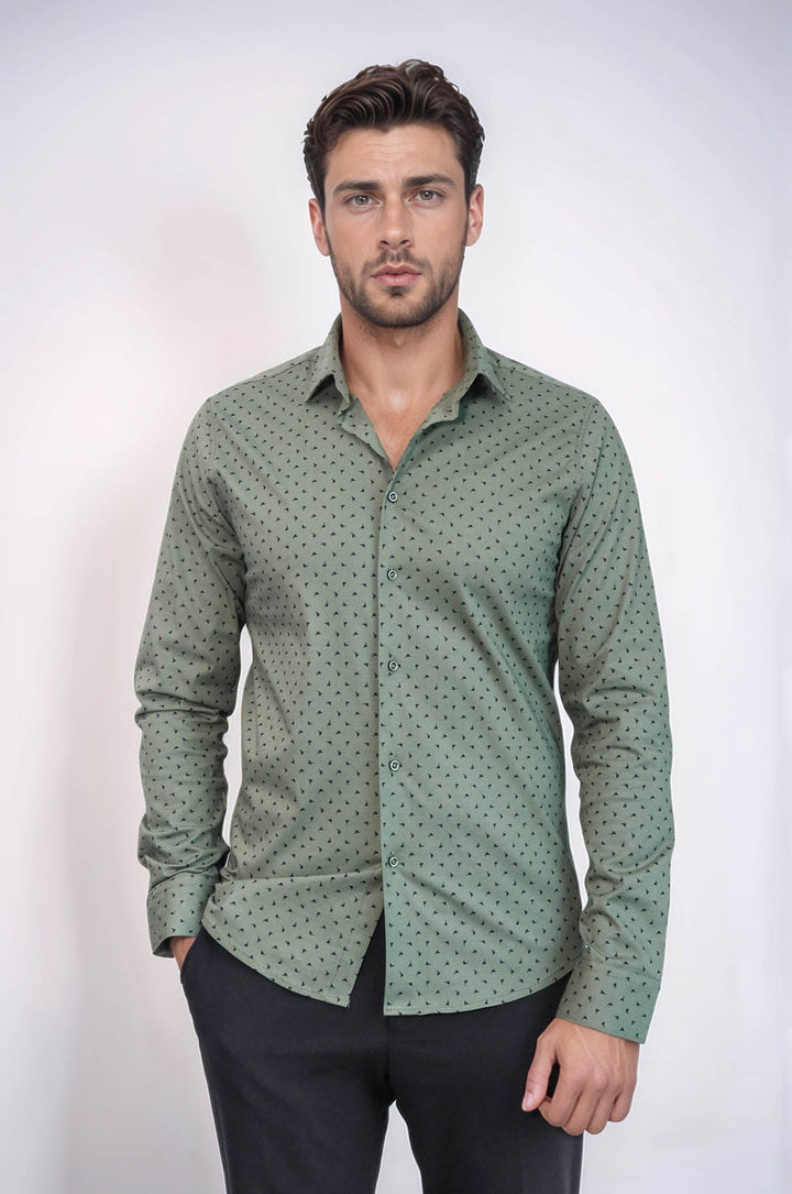 WSS Men’s Khaki Shirt with Minimal Black Pattern –  - Hennef
