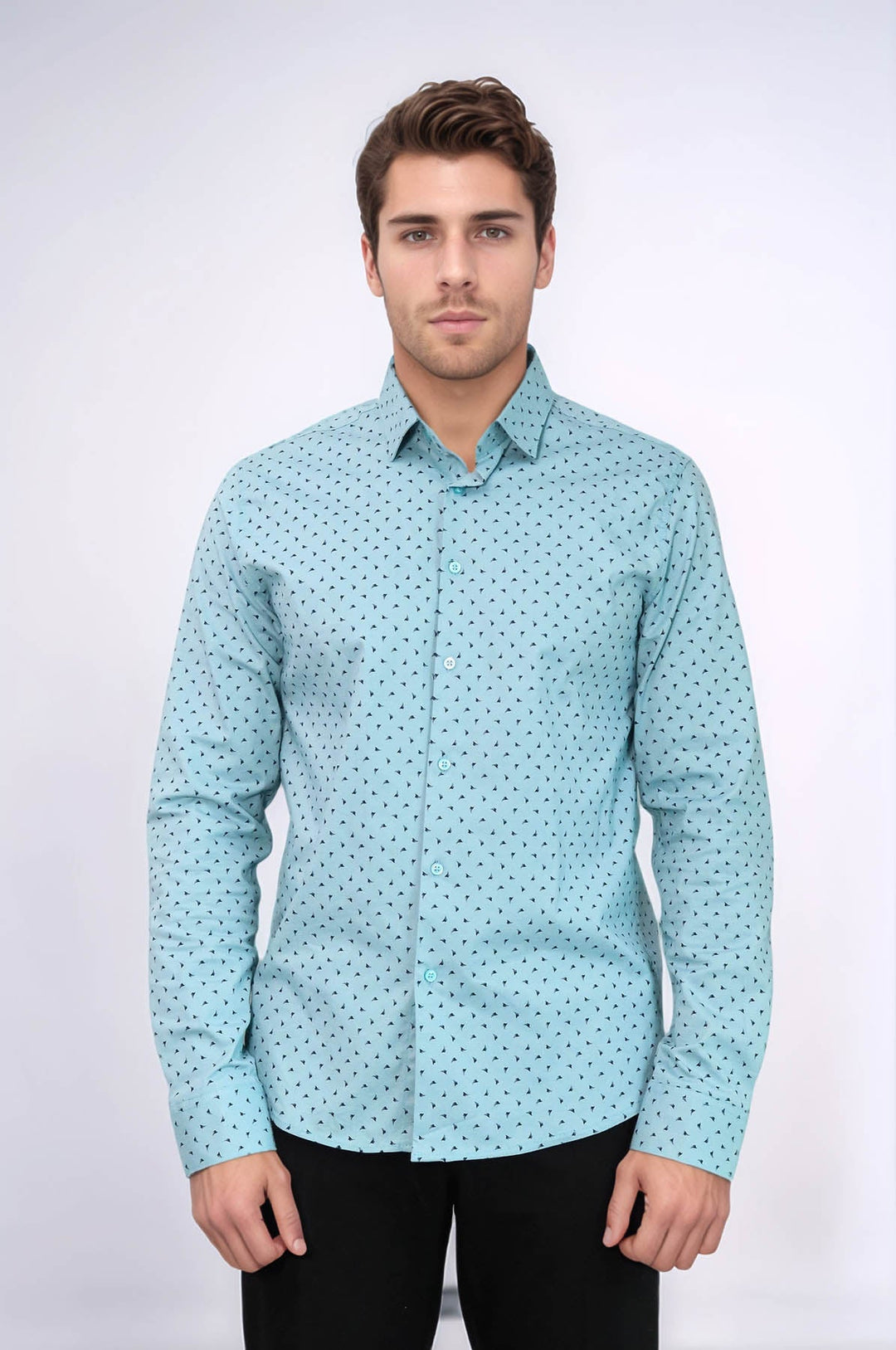WSS Men’s Turquoise Shirt with Minimal Black Pattern –  - Washington