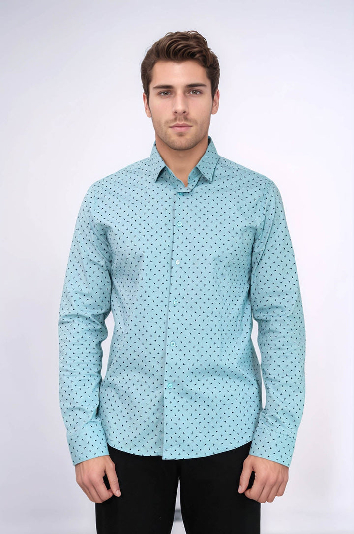 WSS Men’s Turquoise Shirt with Minimal Black Pattern –  - Washington