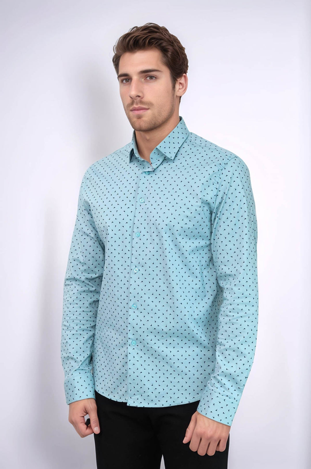 WSS Men’s Turquoise Shirt with Minimal Black Pattern –  - Washington