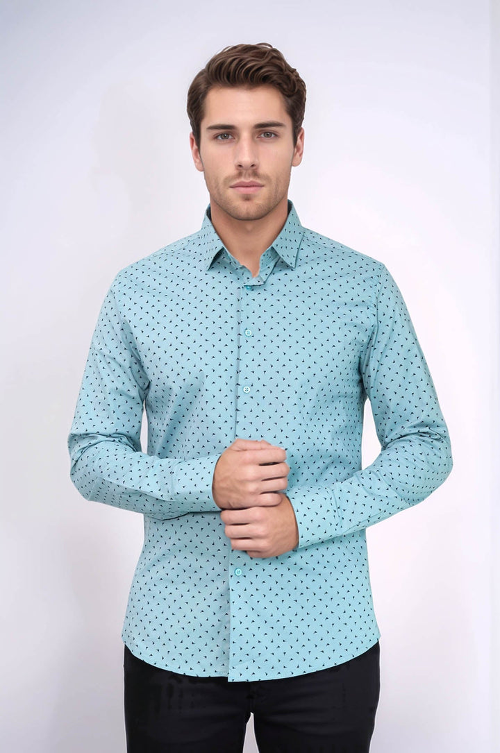 WSS Men’s Turquoise Shirt with Minimal Black Pattern –  - Washington