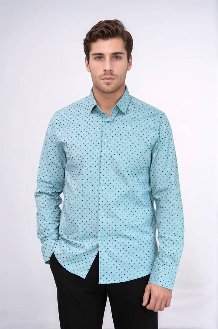 WSS Men’s Turquoise Shirt with Minimal Black Pattern –  - Washington