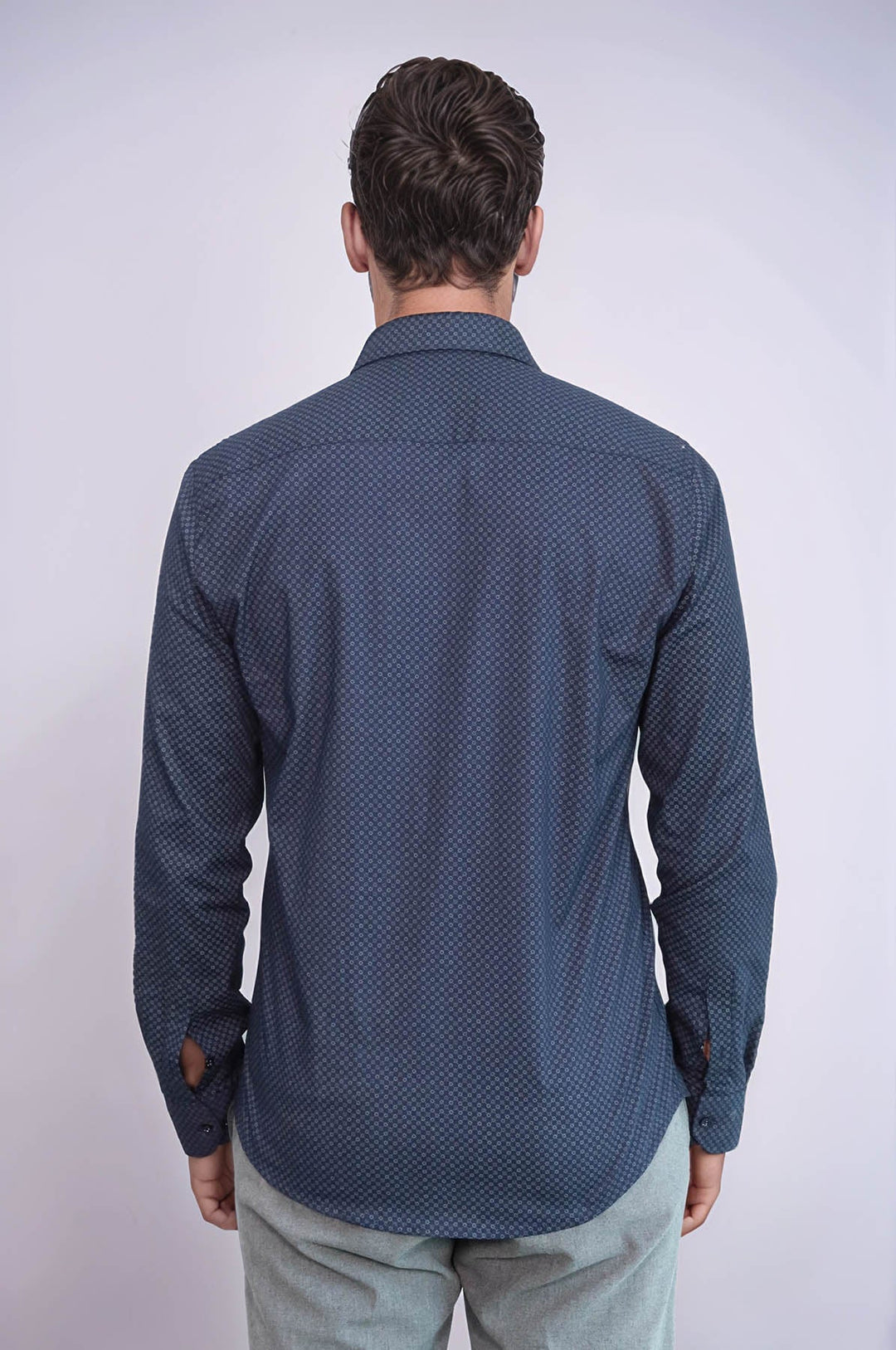 WSS Dark Blue Tiny Check Patterned Slim Fit Shirt  - Gifhorn