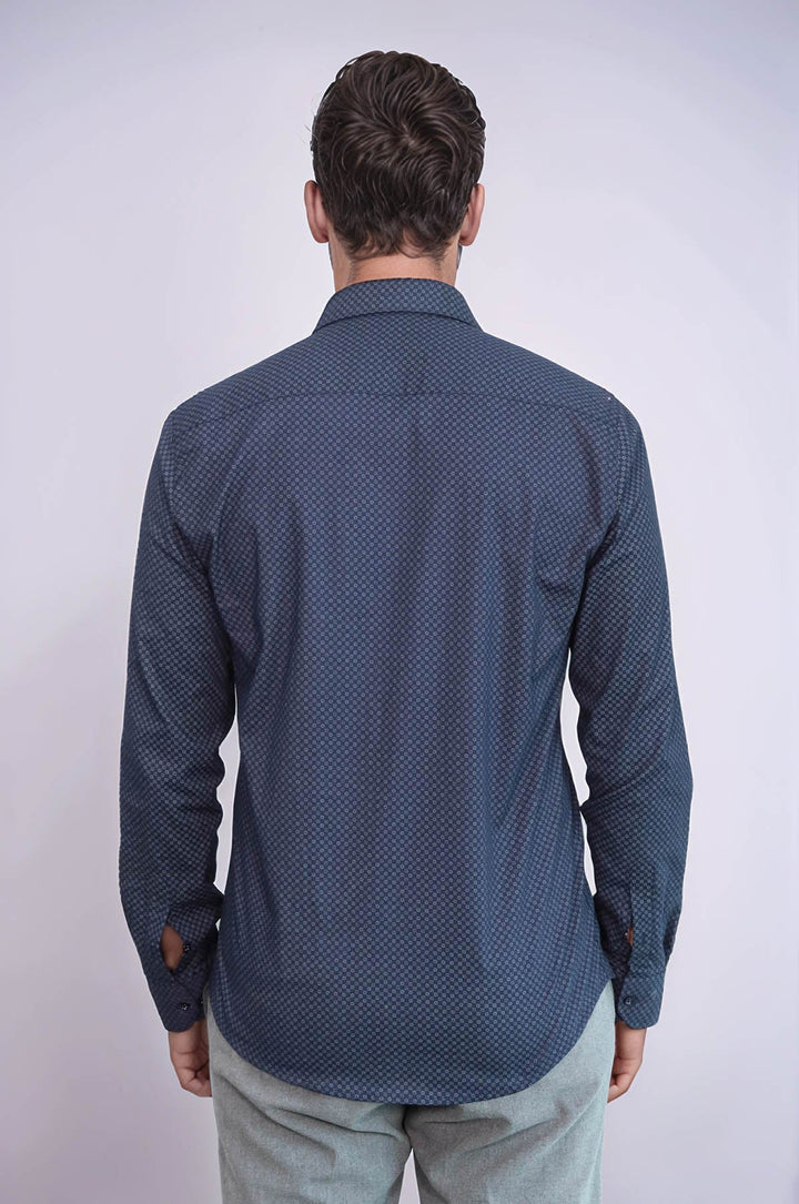 WSS Dark Blue Tiny Check Patterned Slim Fit Shirt  - Gifhorn