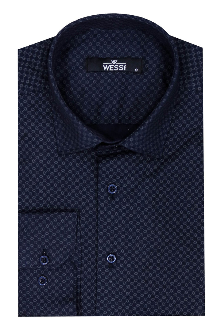 WSS Dark Blue Tiny Check Patterned Slim Fit Shirt  - Singen