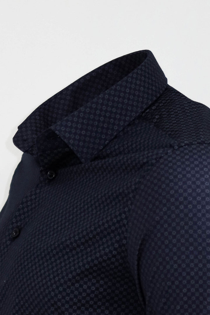 WSS Dark Blue Tiny Check Patterned Slim Fit Shirt  - Singen