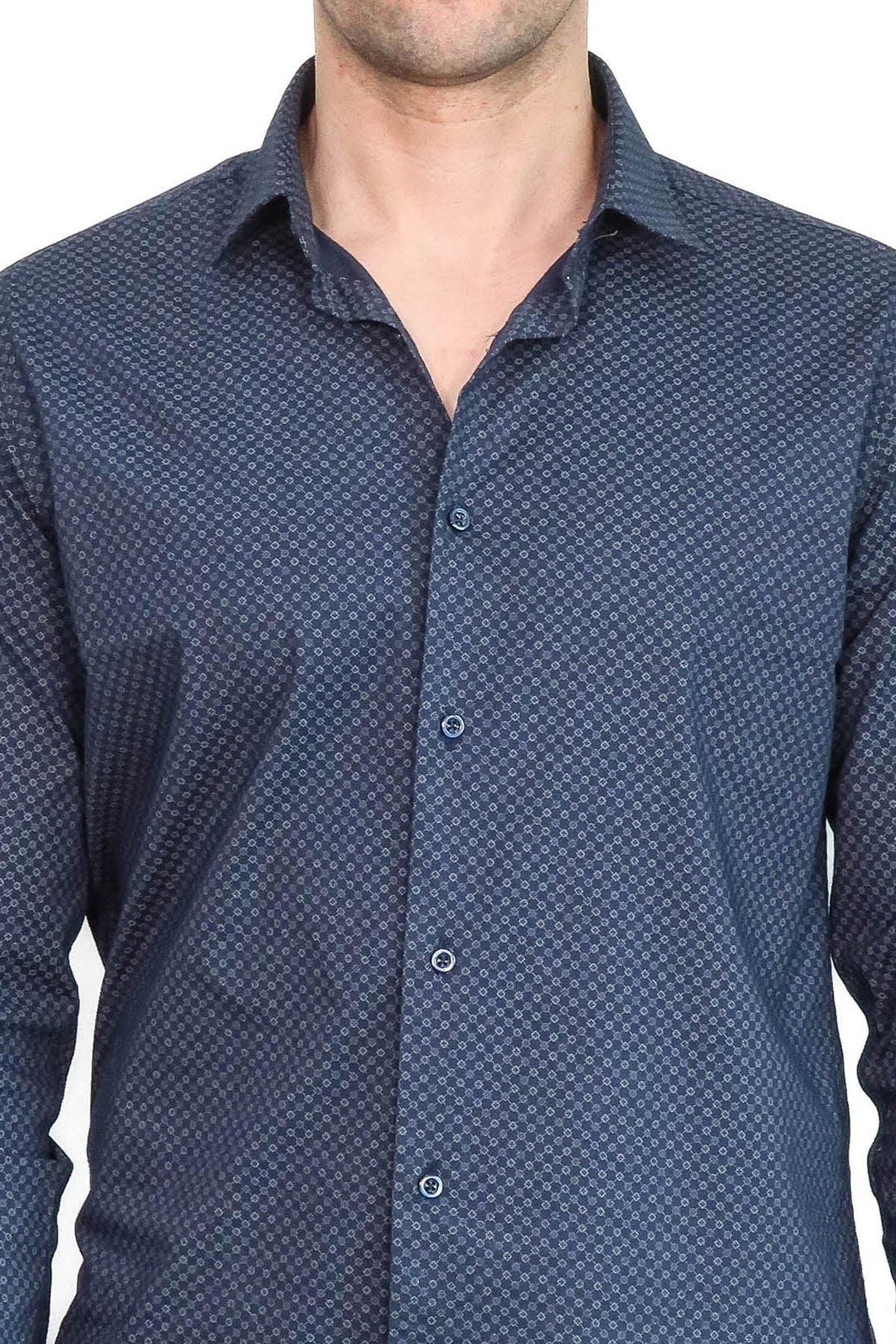 WSS Dark Blue Tiny Check Patterned Slim Fit Shirt  - Gifhorn