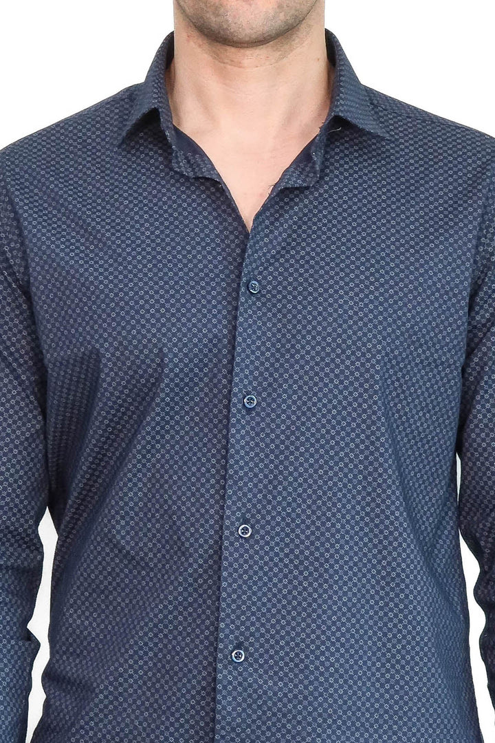 WSS Dark Blue Tiny Check Patterned Slim Fit Shirt  - Gifhorn
