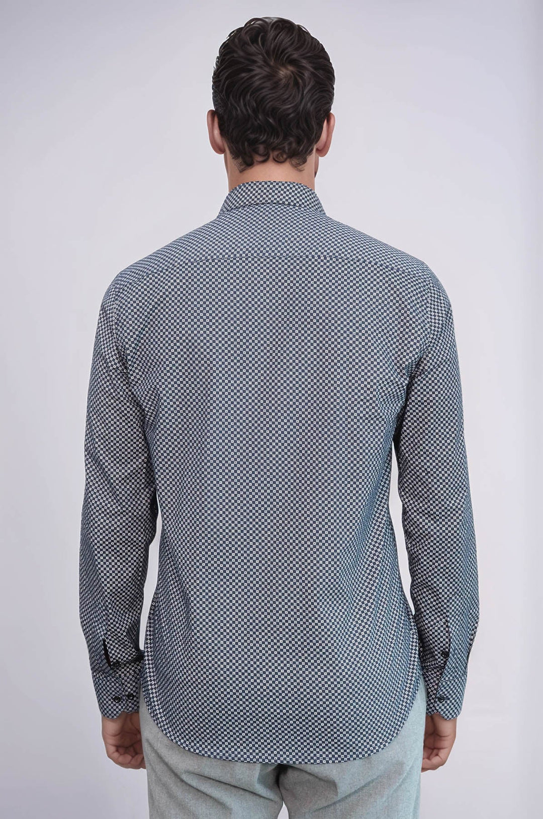 WSS Navy Blue Tiny Check Patterned Slim Fit Shirt  - Rowley Regis