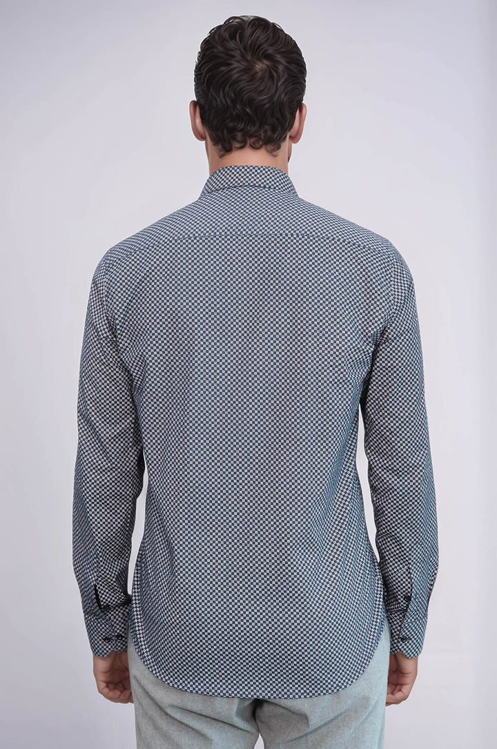 WSS Navy Blue Tiny Check Patterned Slim Fit Shirt  - Rowley Regis