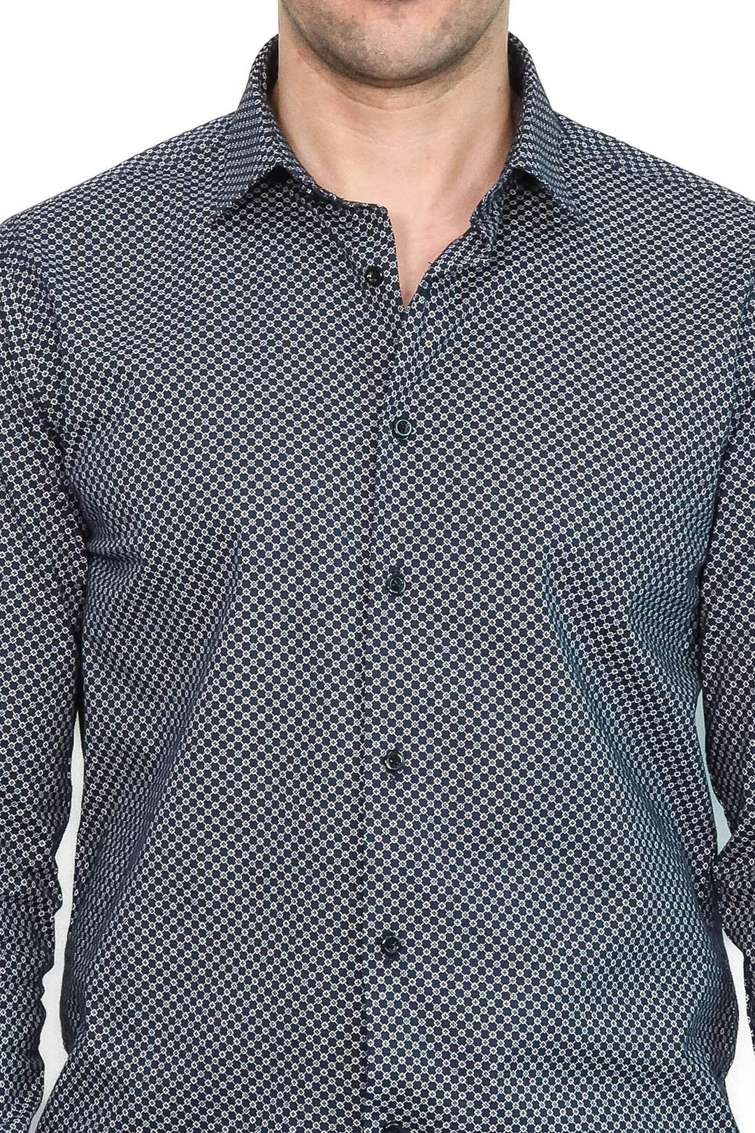 WSS Navy Blue Tiny Check Patterned Slim Fit Shirt  - Rowley Regis