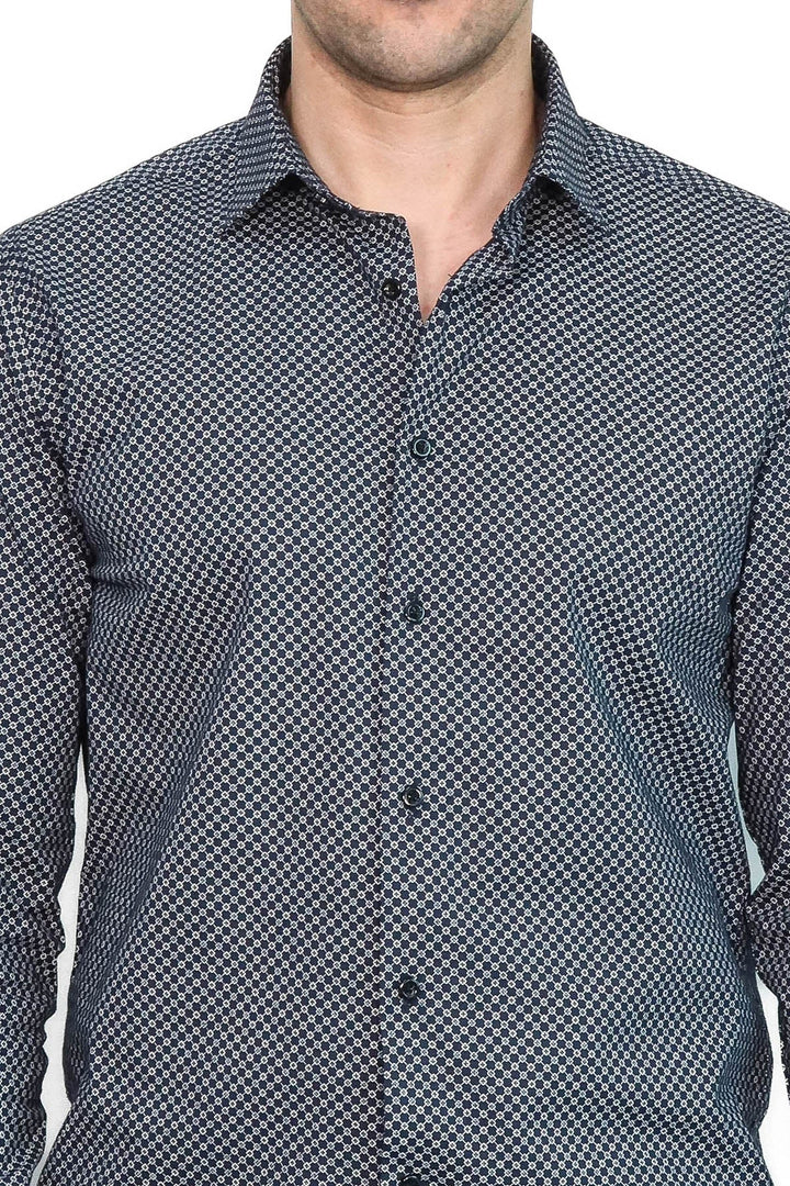 WSS Navy Blue Tiny Check Patterned Slim Fit Shirt  - Rowley Regis