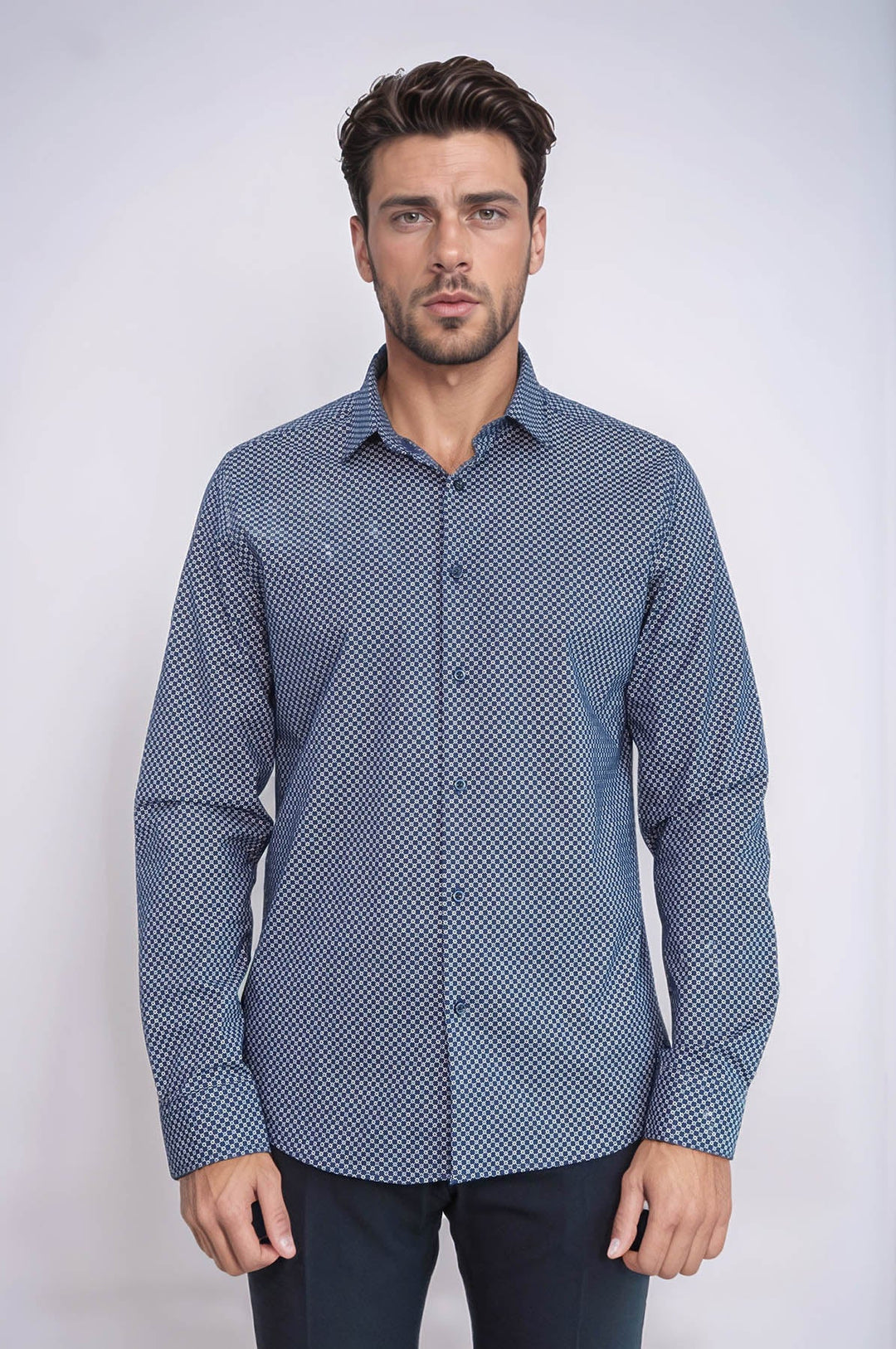 WSS Tiny Check Patterned Slim Fit Blue Men Shirt  - Berlin