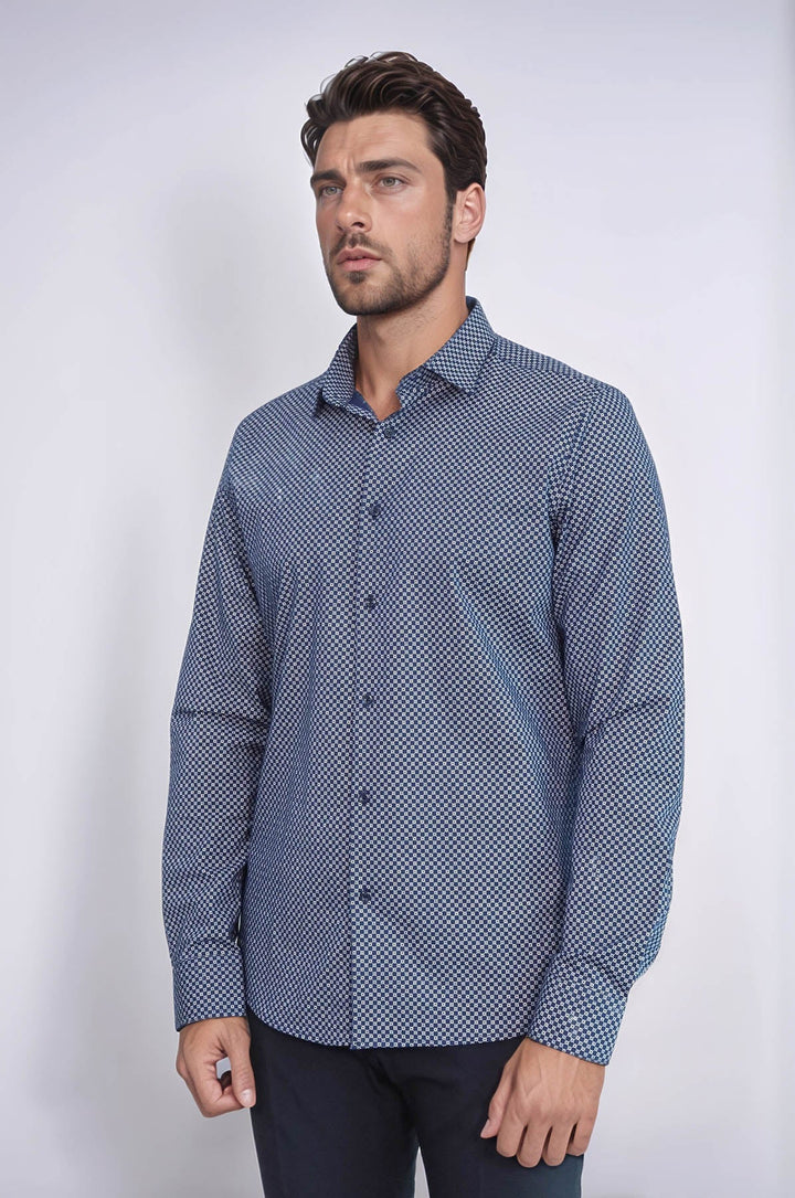 WSS Tiny Check Patterned Slim Fit Blue Men Shirt  - Berlin