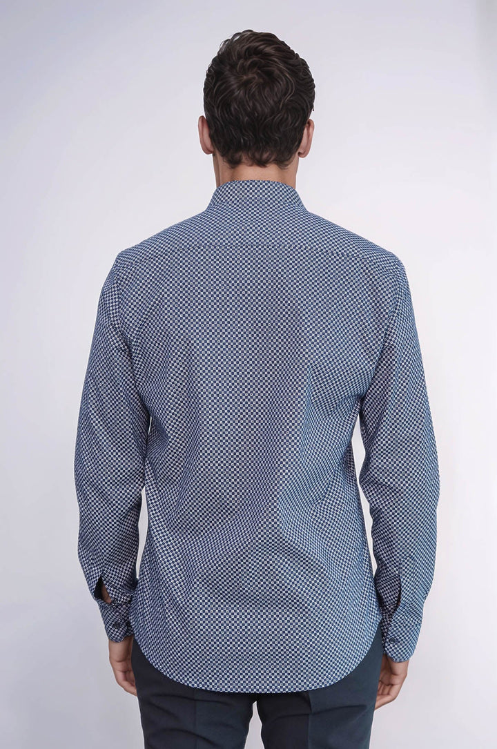 WSS Tiny Check Patterned Slim Fit Blue Men Shirt  - Berlin