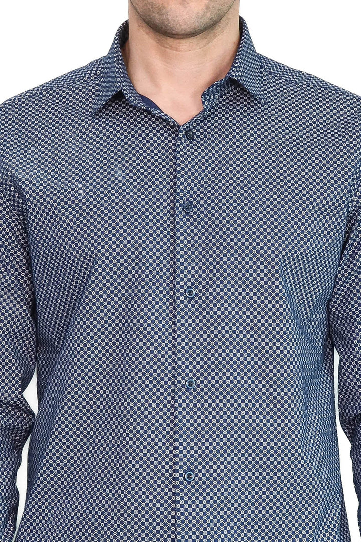 WSS Tiny Check Patterned Slim Fit Blue Men Shirt  - Berlin