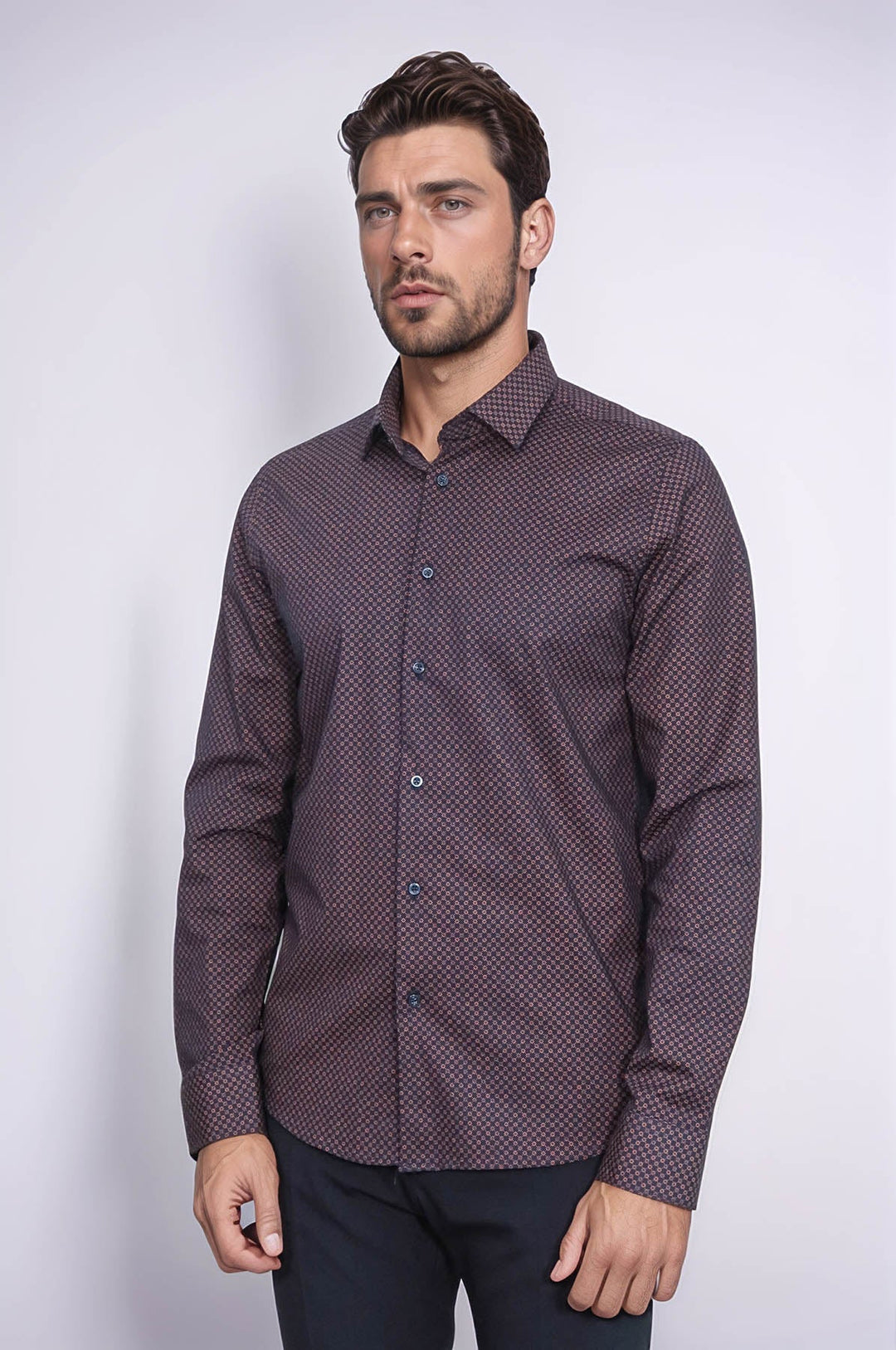 WSS Brown Tiny Check Patterned Slim Fit Shirt  - Ipswich