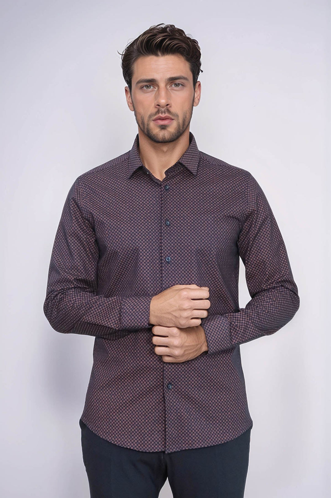 WSS Brown Tiny Check Patterned Slim Fit Shirt  - Ipswich