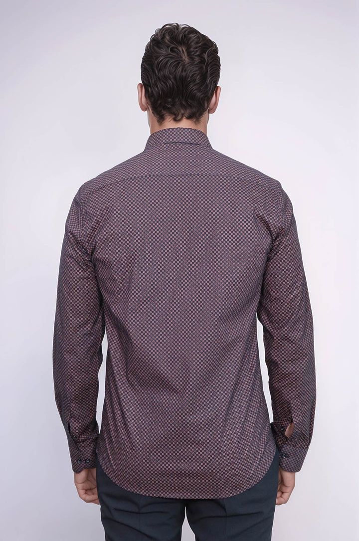 WSS Brown Tiny Check Patterned Slim Fit Shirt  - Ipswich
