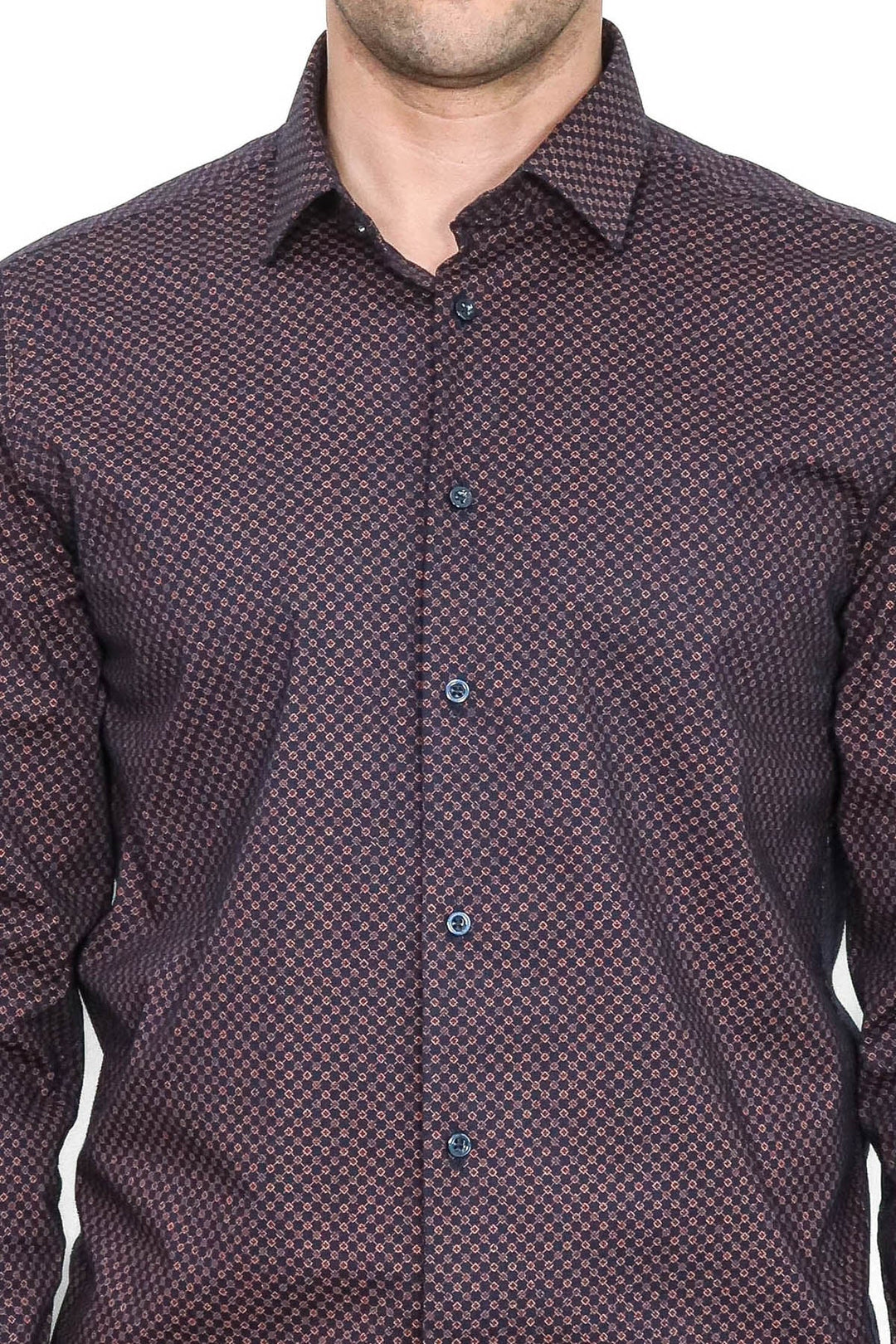 WSS Brown Tiny Check Patterned Slim Fit Shirt  - Ipswich