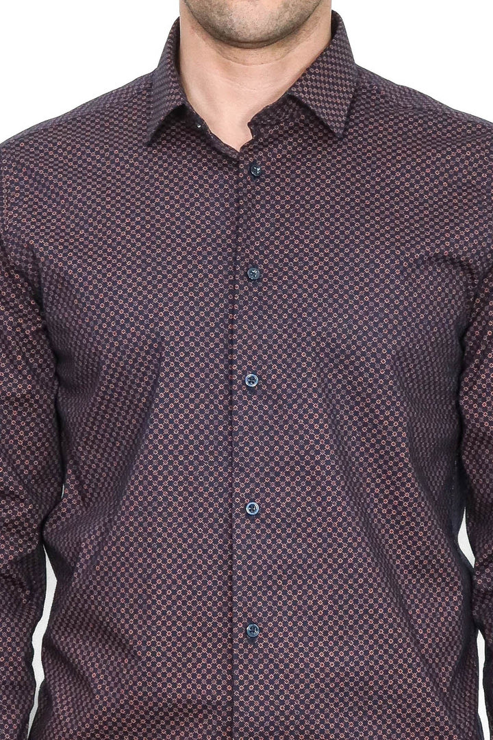WSS Brown Tiny Check Patterned Slim Fit Shirt  - Ipswich