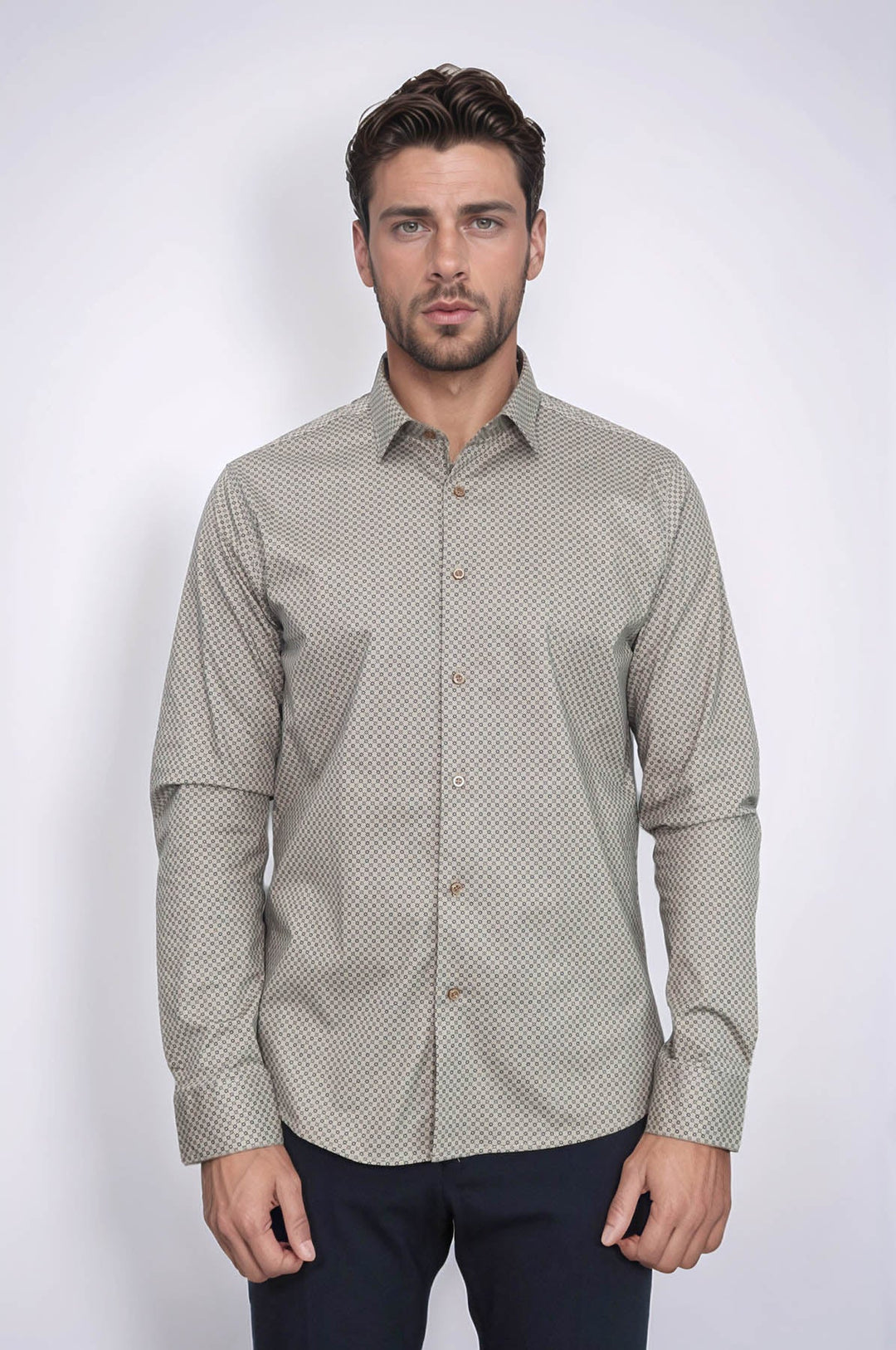 WSS Tiny Check Patterned Slim Fit Light Brown Men Shirt  - Doncaster