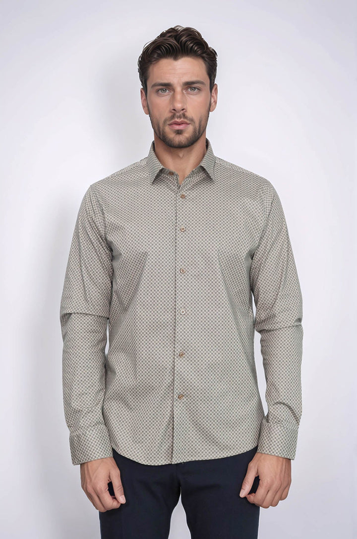 WSS Tiny Check Patterned Slim Fit Light Brown Men Shirt  - Doncaster