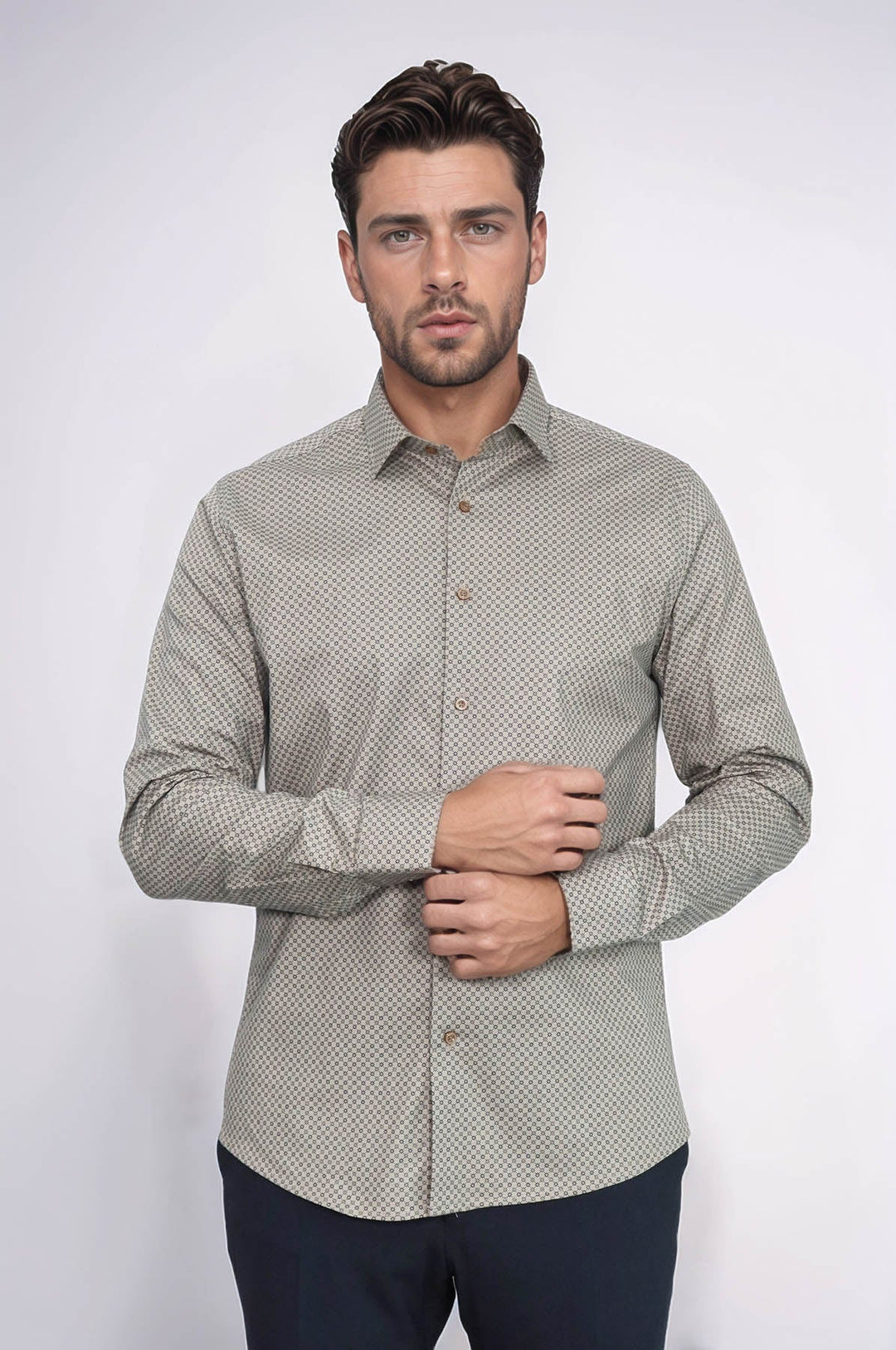 WSS Tiny Check Patterned Slim Fit Light Brown Men Shirt  - Doncaster