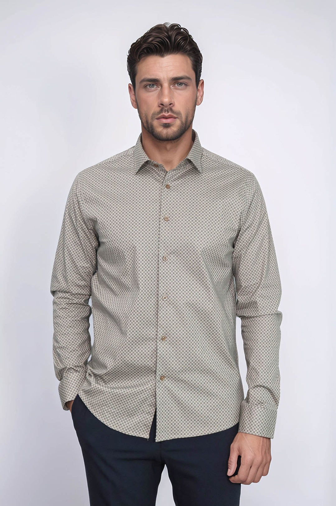 WSS Tiny Check Patterned Slim Fit Light Brown Men Shirt  - Doncaster