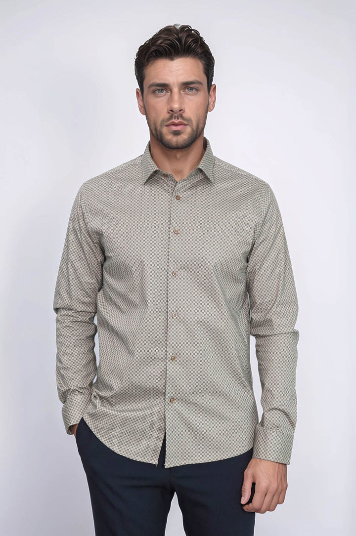 WSS Tiny Check Patterned Slim Fit Light Brown Men Shirt  - Doncaster