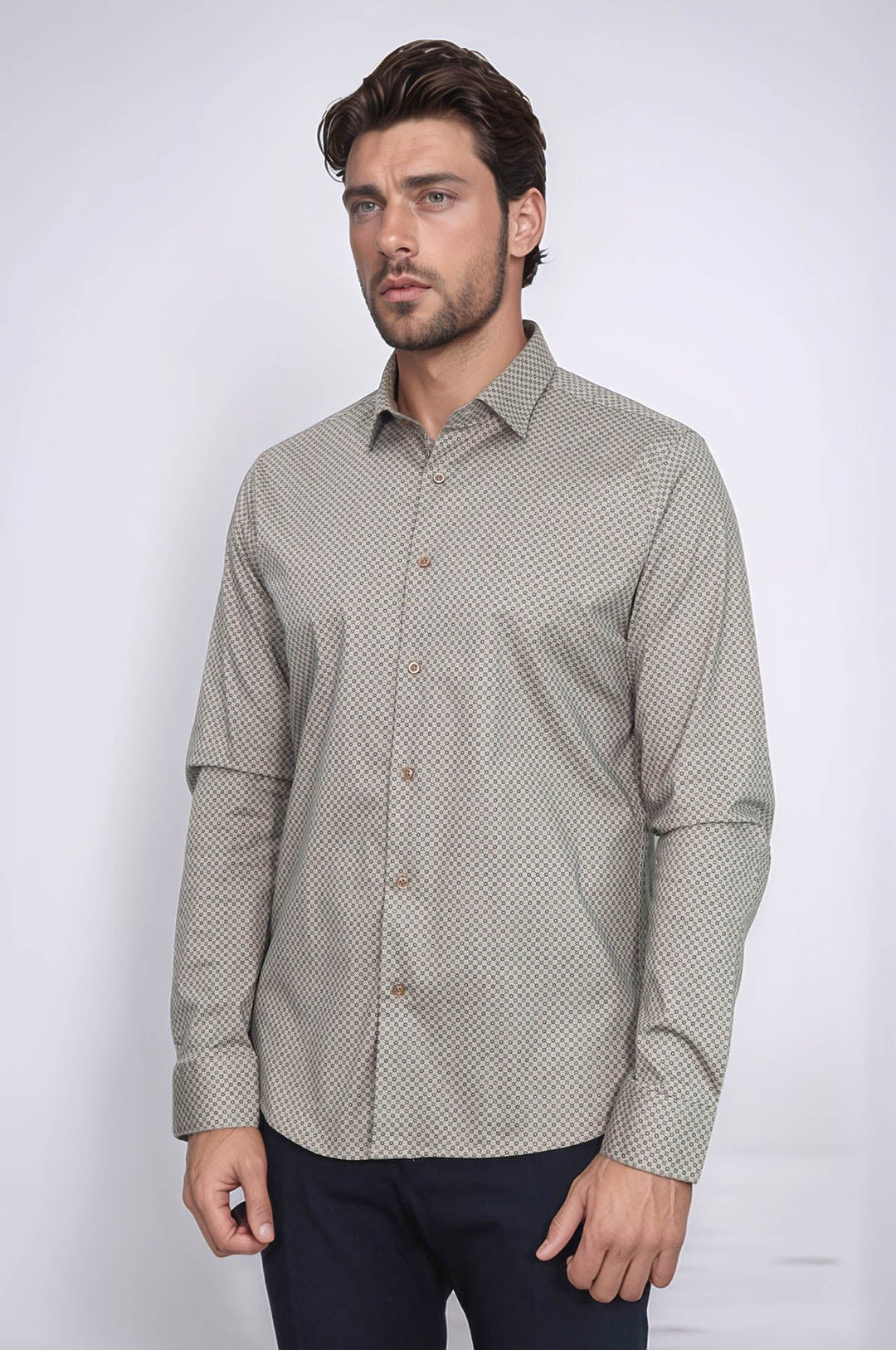 WSS Tiny Check Patterned Slim Fit Light Brown Men Shirt  - Doncaster