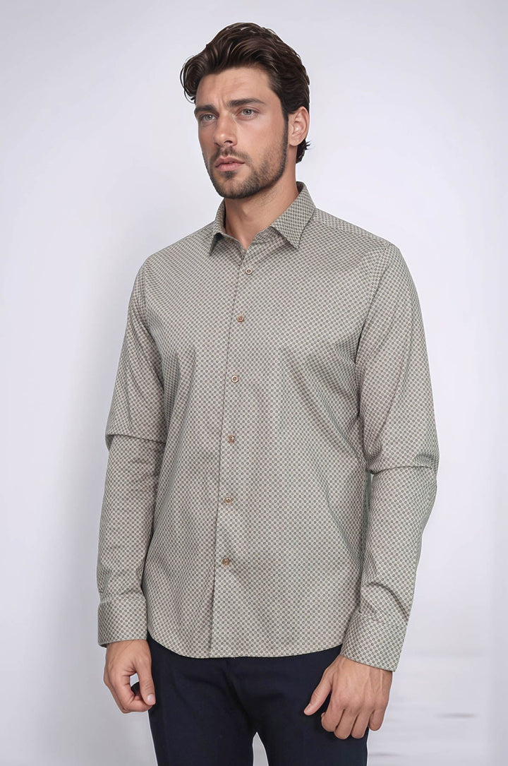 WSS Tiny Check Patterned Slim Fit Light Brown Men Shirt  - Doncaster