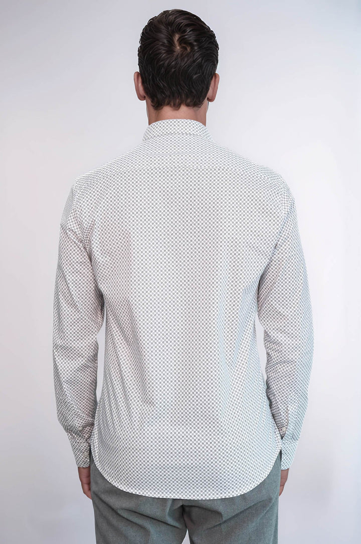 WSS White Tiny Check Patterned Slim Fit Shirt  - León de los Aldama