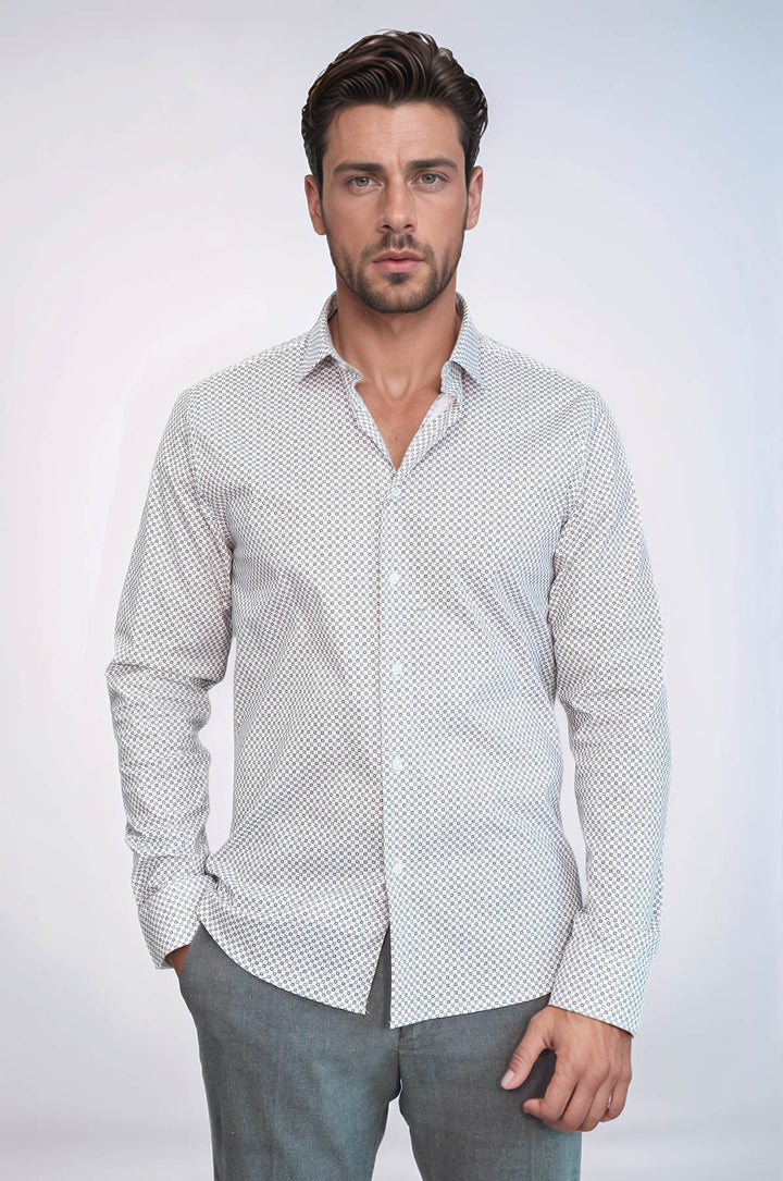 WSS White Tiny Check Patterned Slim Fit Shirt  - León de los Aldama