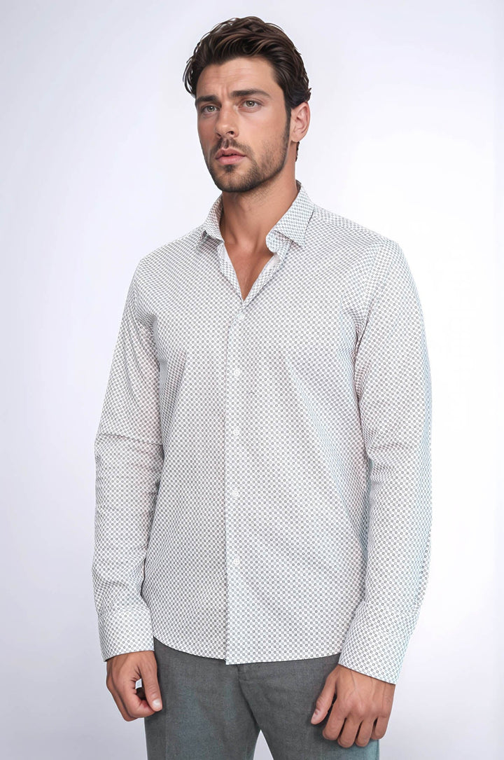 WSS White Tiny Check Patterned Slim Fit Shirt  - León de los Aldama