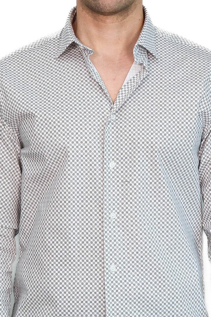 WSS White Tiny Check Patterned Slim Fit Shirt  - León de los Aldama