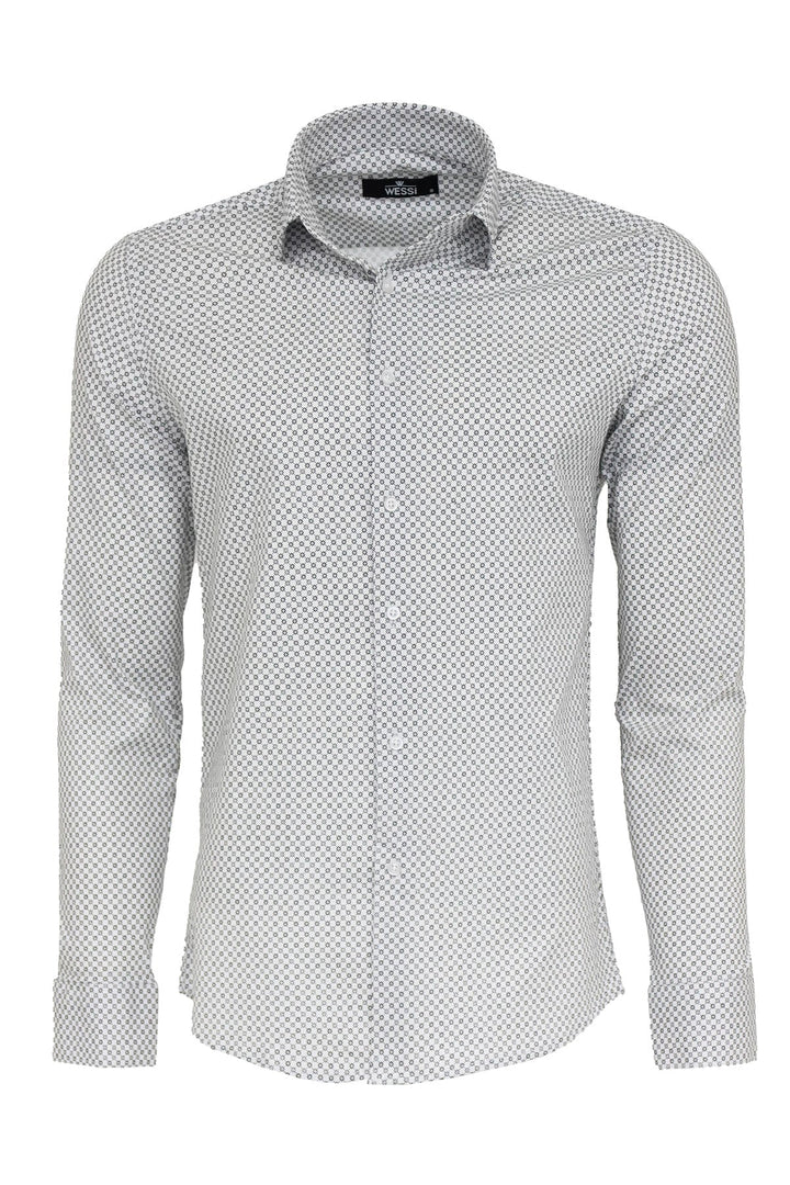 WSS White Tiny Check Patterned Slim Fit Shirt  - Singen
