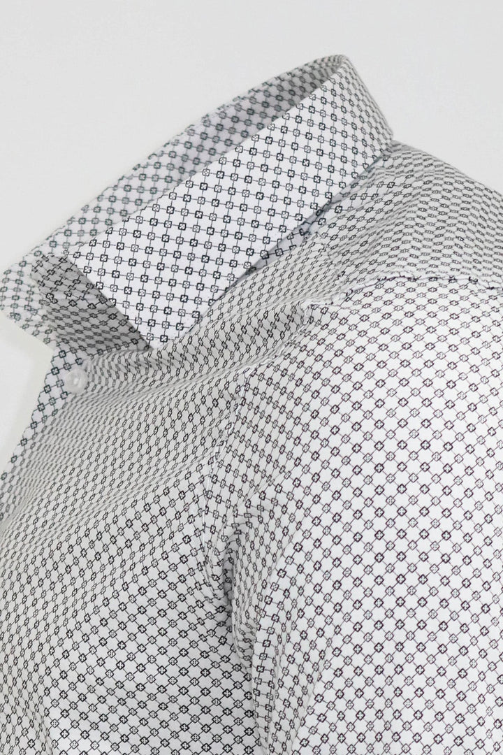 WSS White Tiny Check Patterned Slim Fit Shirt  - Singen