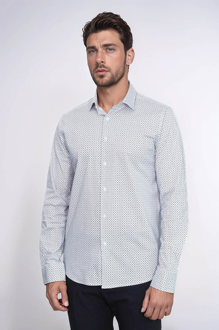 WSS White Tiny Check Patterned Slim Fit Shirt  - Borehamwood