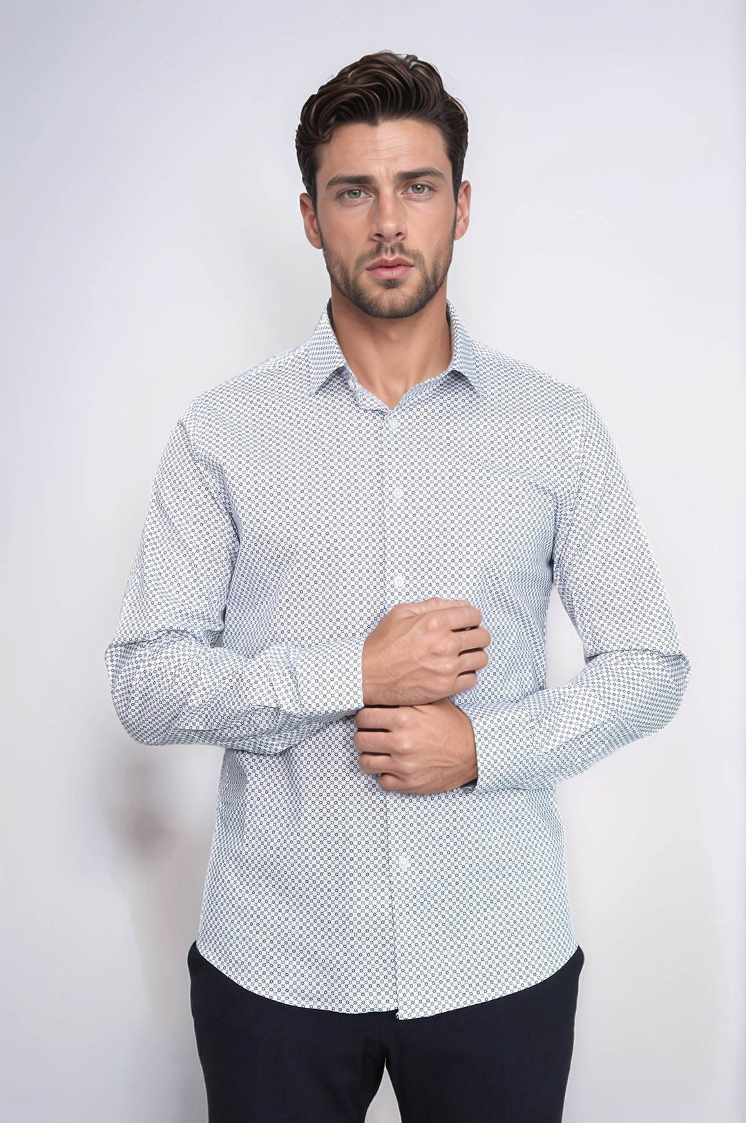 WSS White Tiny Check Patterned Slim Fit Shirt  - Borehamwood
