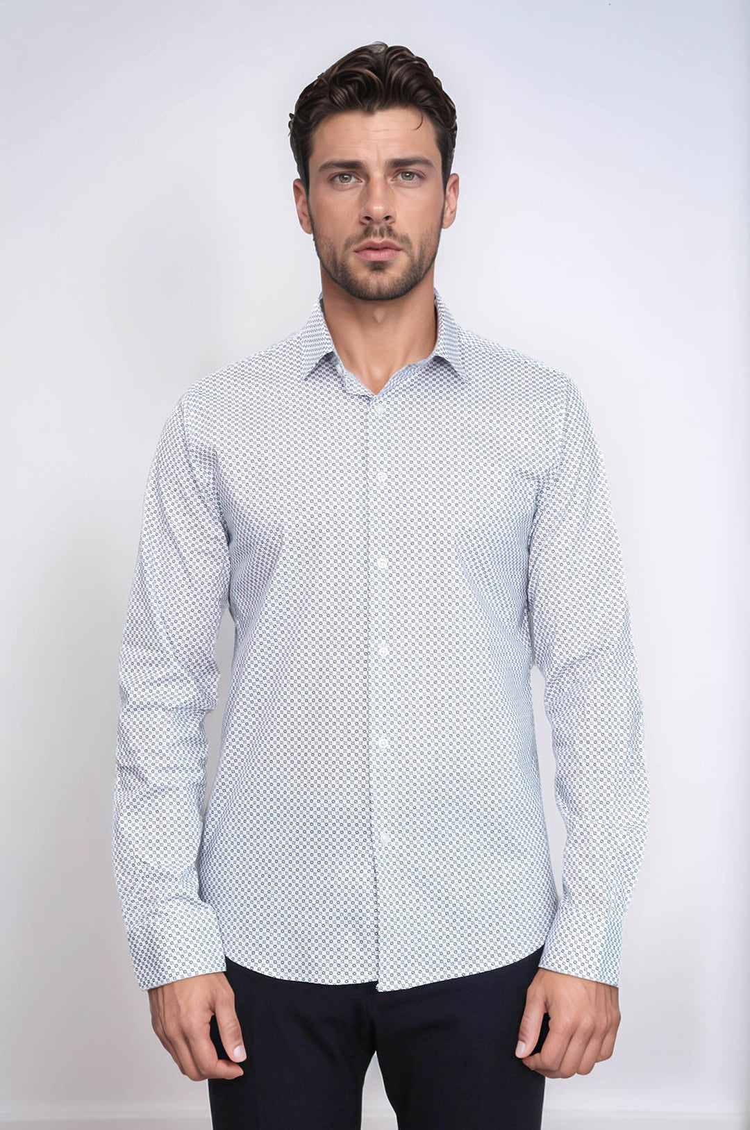 WSS White Tiny Check Patterned Slim Fit Shirt  - Borehamwood