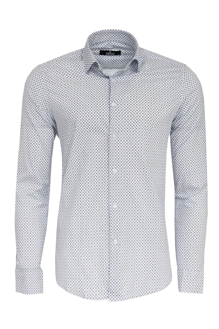 WSS White Tiny Check Patterned Slim Fit Shirt  - Singen
