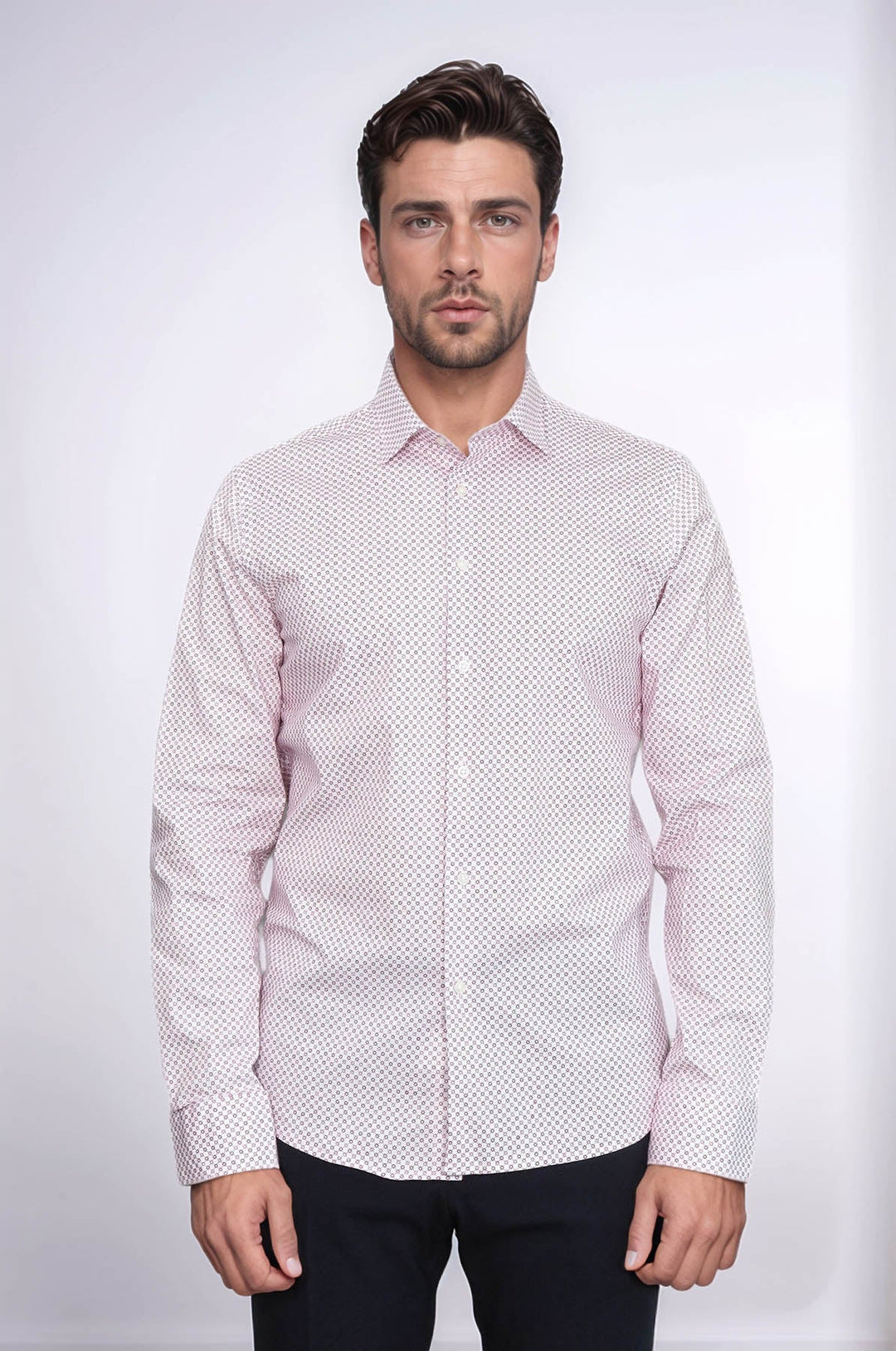 WSS Claret Red Tiny Check Patterned Slim Fit Men Shirt  - Siracusa