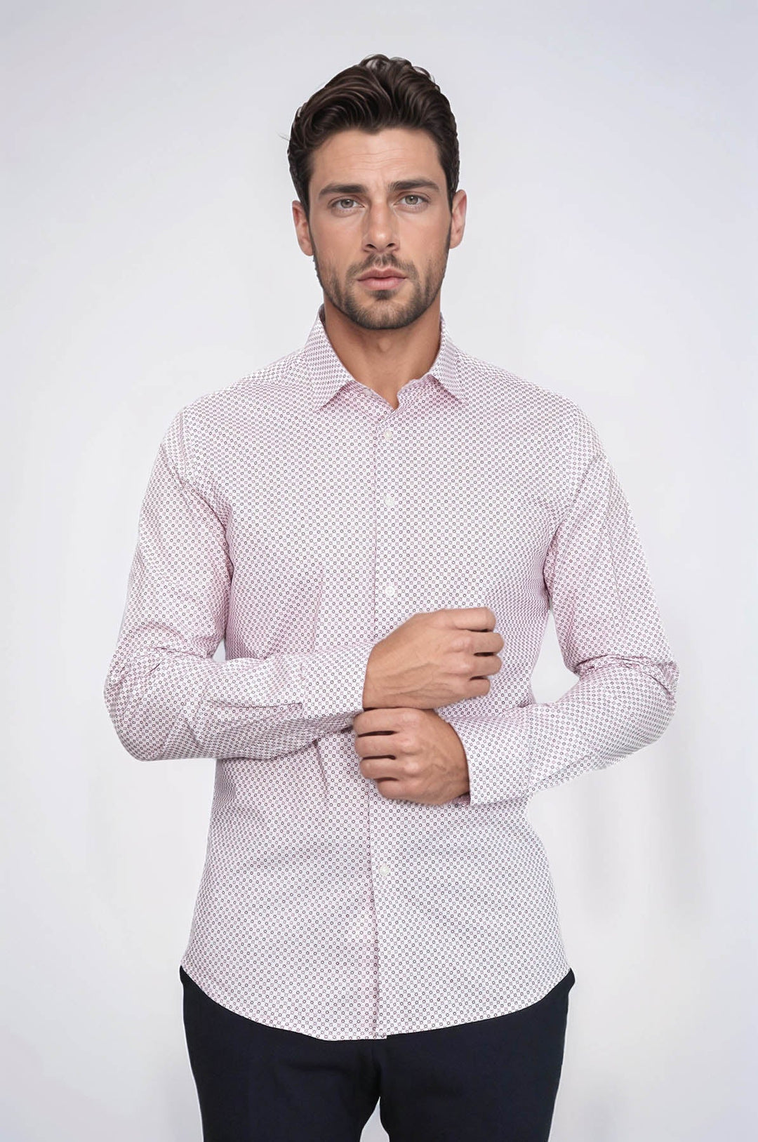 WSS Claret Red Tiny Check Patterned Slim Fit Men Shirt  - Siracusa