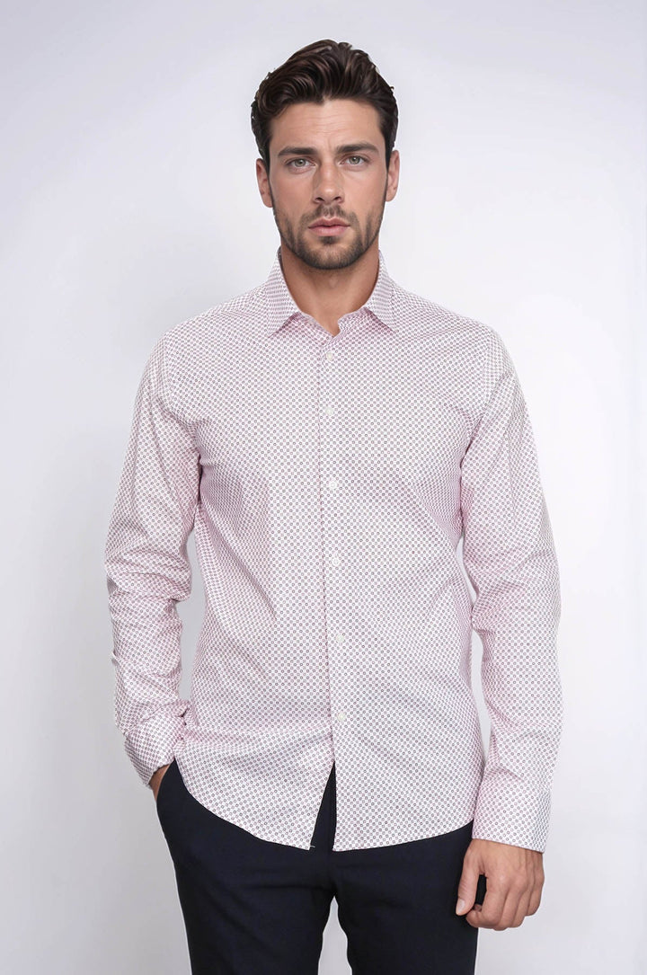 WSS Claret Red Tiny Check Patterned Slim Fit Men Shirt  - Siracusa