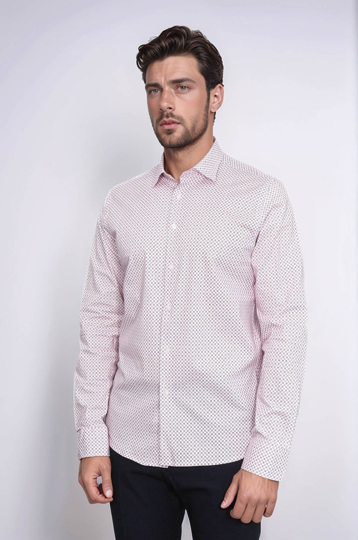 WSS Claret Red Tiny Check Patterned Slim Fit Men Shirt  - Siracusa