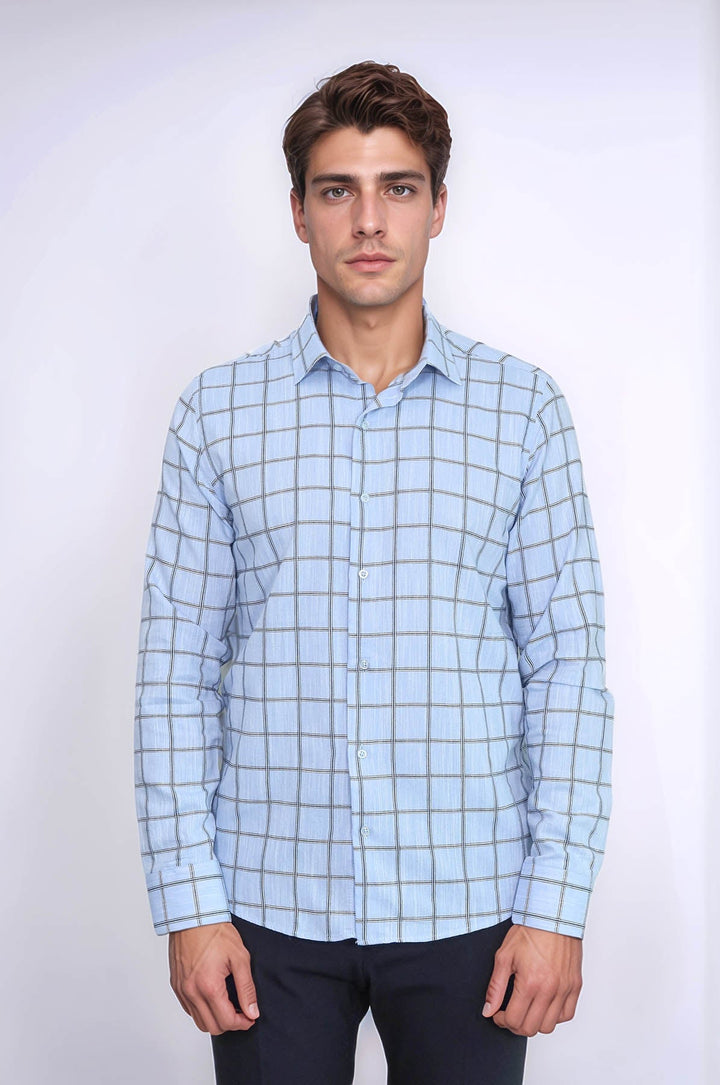 WSS Plaid Slim Fit Blue Men Shirt  - Alès