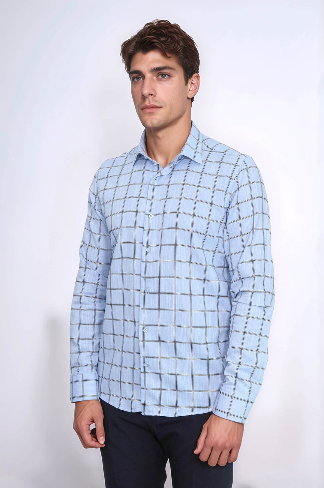 WSS Plaid Slim Fit Blue Men Shirt  - Alès