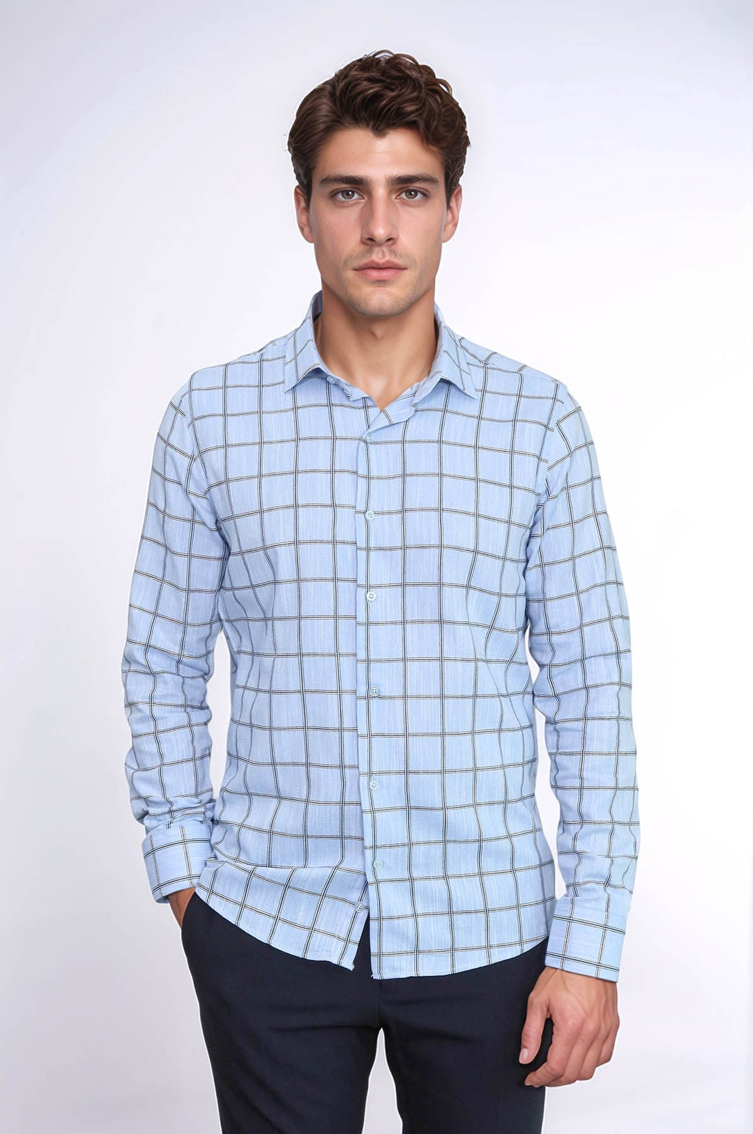 WSS Plaid Slim Fit Blue Men Shirt  - Alès